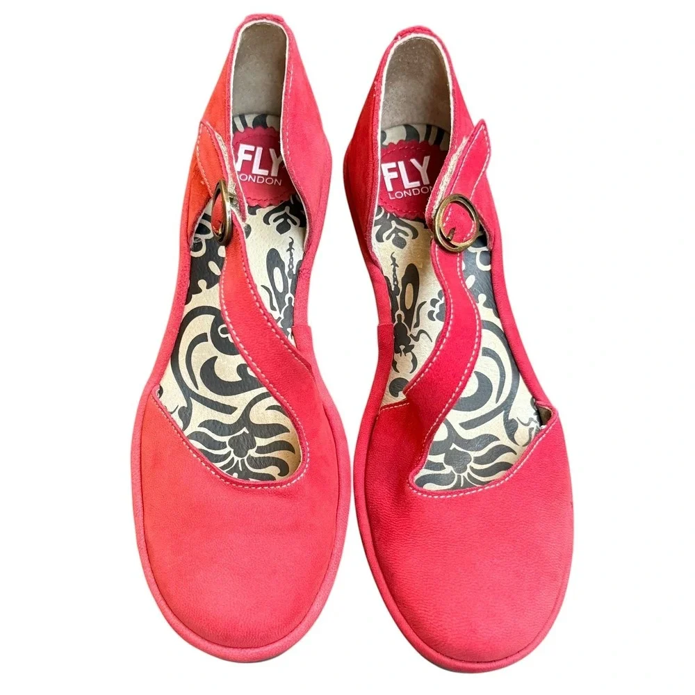 Fly London Wako Shoes Mary Jane Women 36 US 5.5 Red‎ P501144007 Wedge Retro Boho